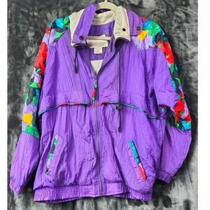 Vintage '80s Purple Floral Windbreaker - Size Medium